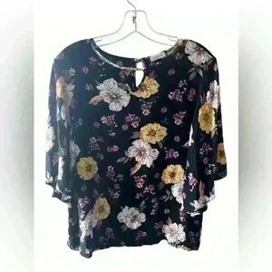 Cotton Bleu Women's Blouse Size S cottagecore keyhole  boho kimoni sleeve